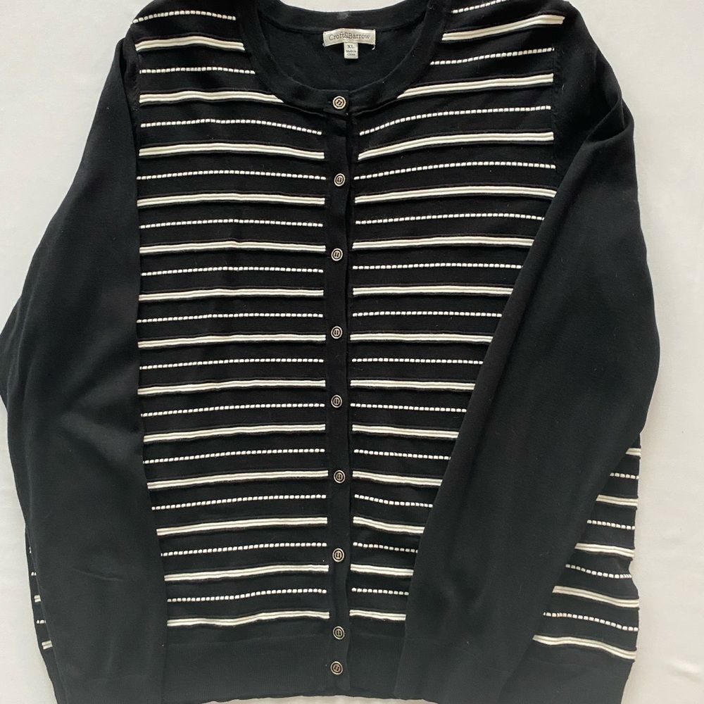 Croft & Barrow Black & White Striped Cardigan - XL